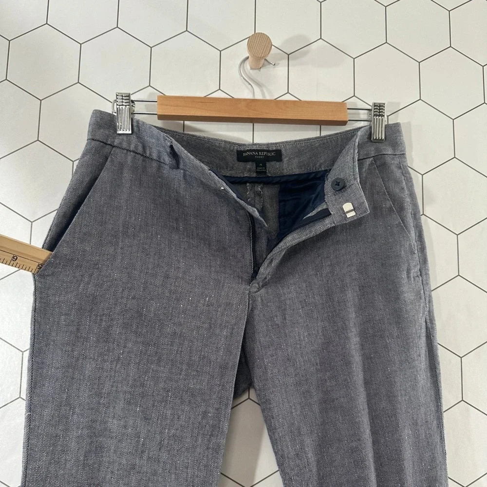 Banana Republic Avery Pants Womens 4 Gray Linen Blend Straight Leg Workwear